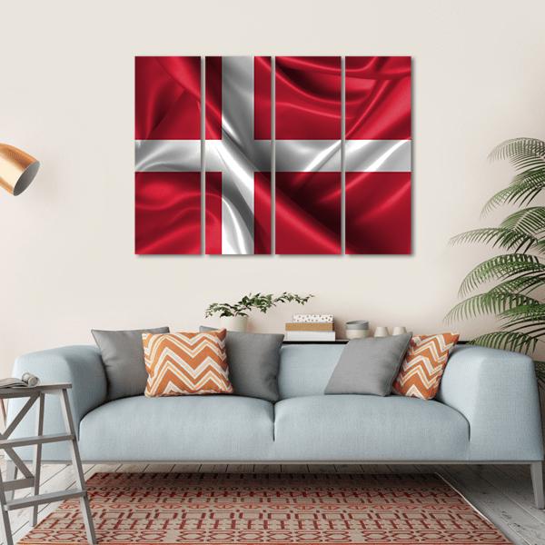 Wavy Flag Of Denmark Canvas Wall Art-4 Horizontal-Gallery Wrap-34" x 24"-Tiaracle
