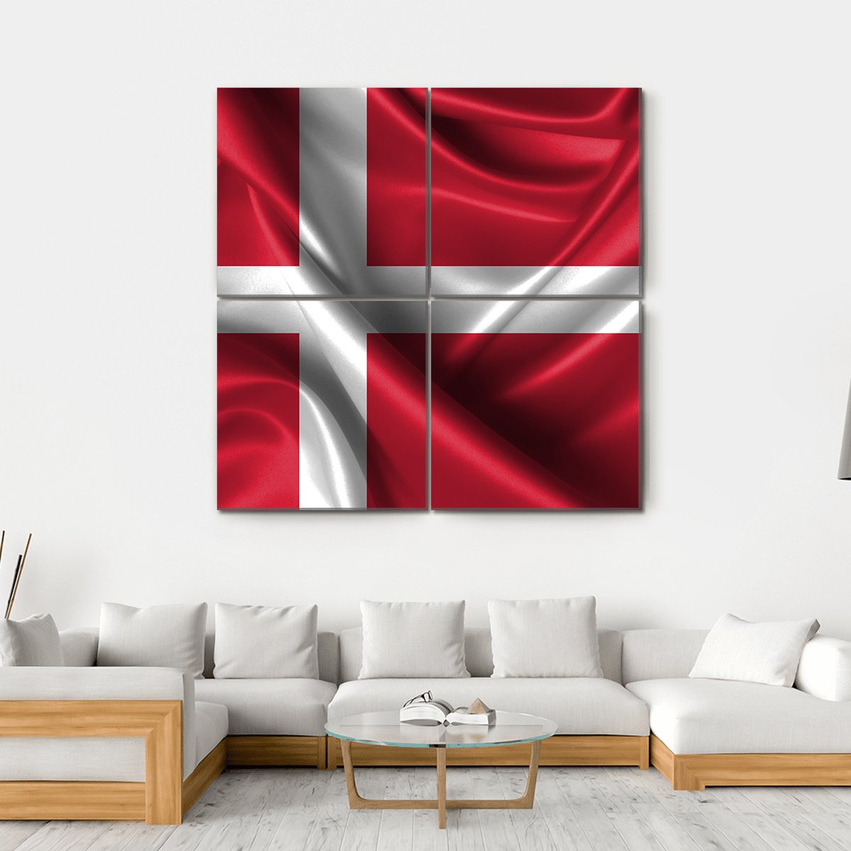 Wavy Flag Of Denmark Canvas Wall Art-4 Square-Gallery Wrap-17" x 17"-Tiaracle