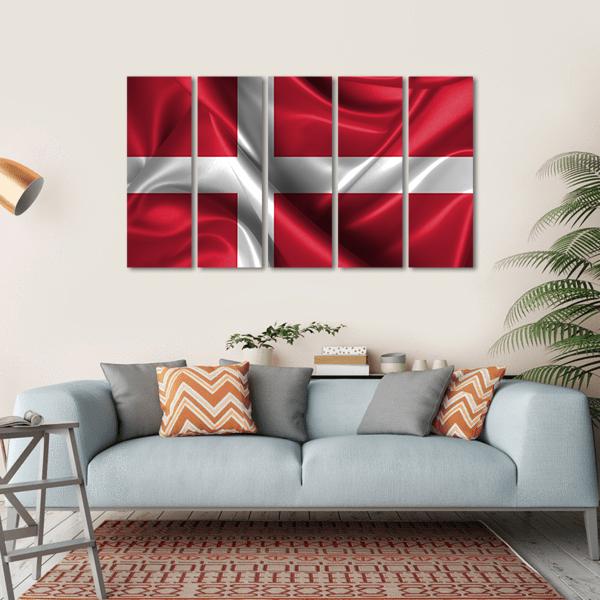 Wavy Flag Of Denmark Canvas Wall Art-5 Horizontal-Gallery Wrap-22" x 12"-Tiaracle