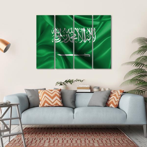 Wavy Flag Of Saudi Arabia Canvas Wall Art-4 Horizontal-Gallery Wrap-34" x 24"-Tiaracle