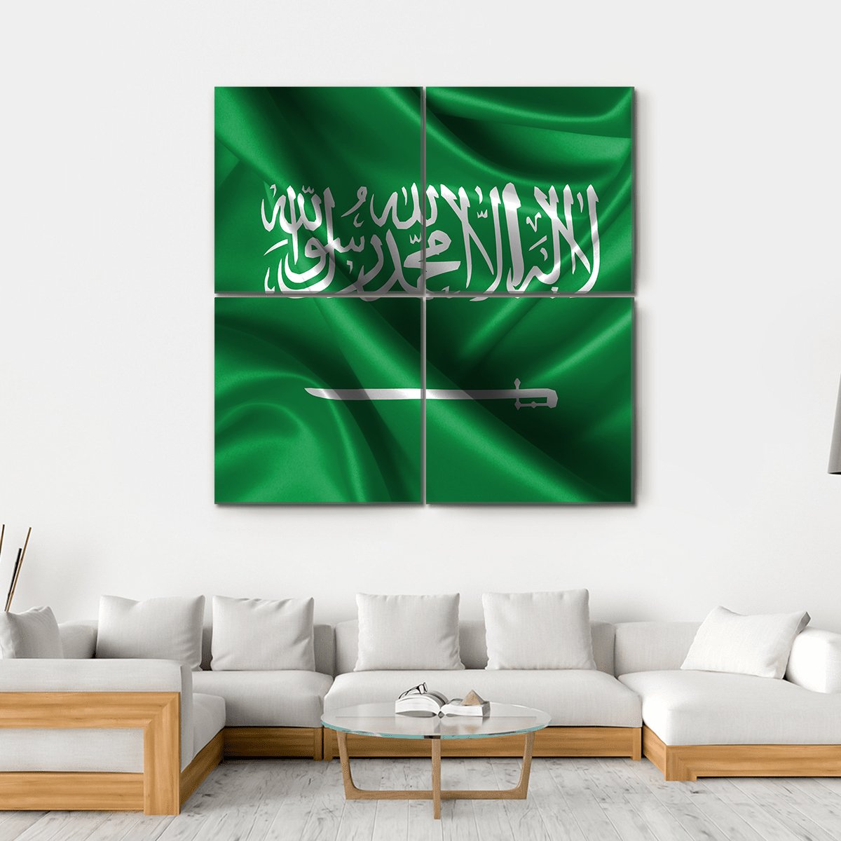 Wavy Flag Of Saudi Arabia Canvas Wall Art-4 Square-Gallery Wrap-17" x 17"-Tiaracle