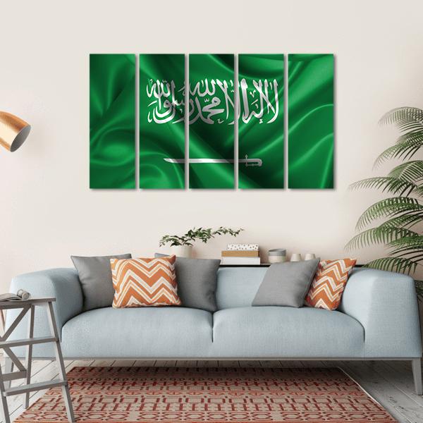 Wavy Flag Of Saudi Arabia Canvas Wall Art-5 Horizontal-Gallery Wrap-22" x 12"-Tiaracle