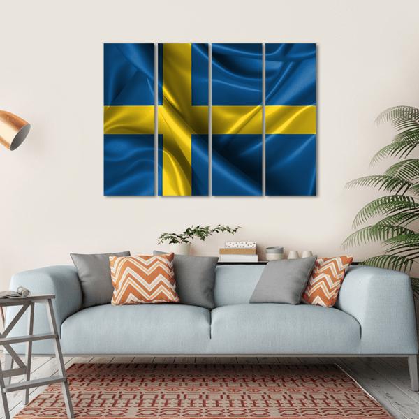 Wavy Flag Of Sweden Canvas Wall Art-4 Horizontal-Gallery Wrap-34" x 24"-Tiaracle