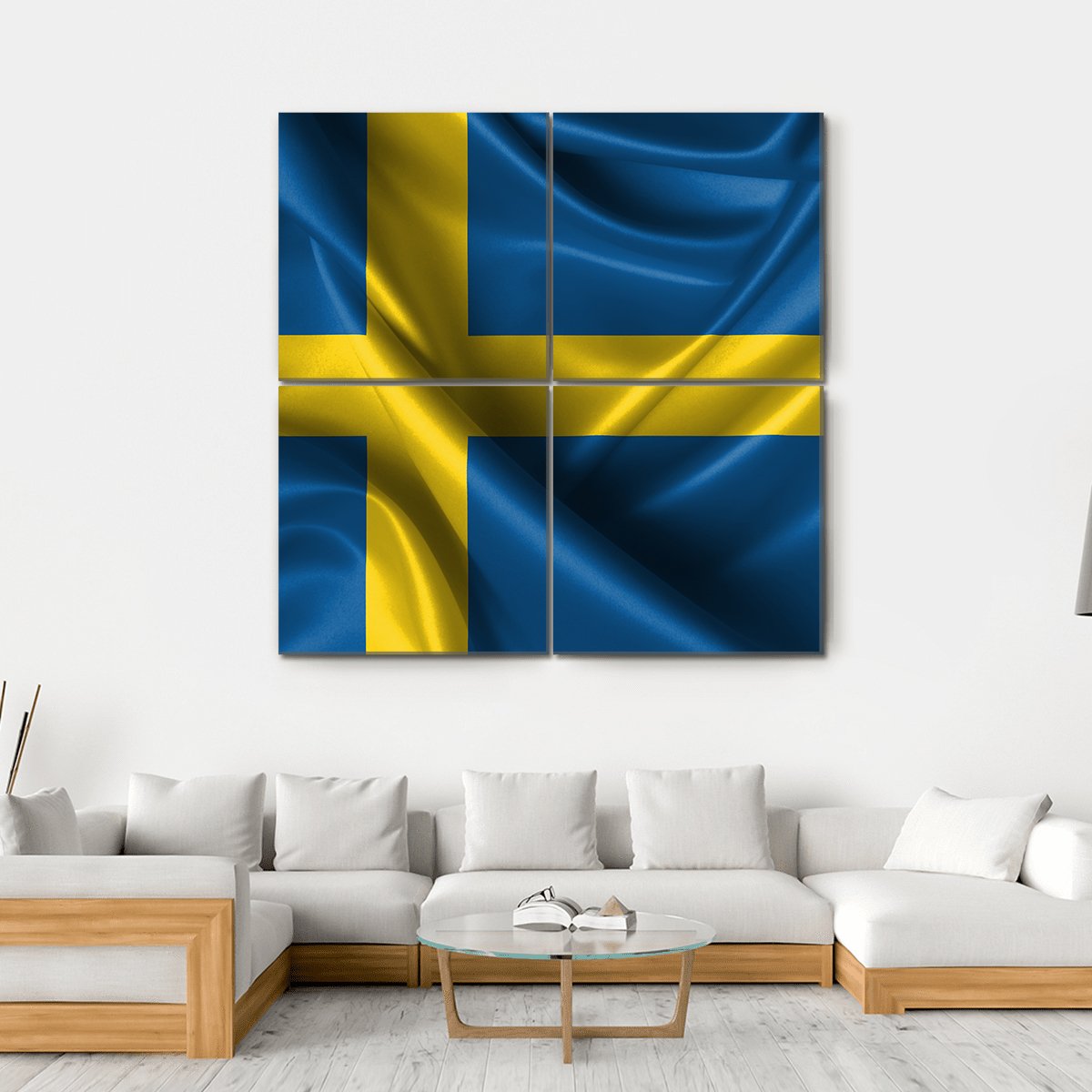 Wavy Flag Of Sweden Canvas Wall Art-4 Square-Gallery Wrap-17" x 17"-Tiaracle