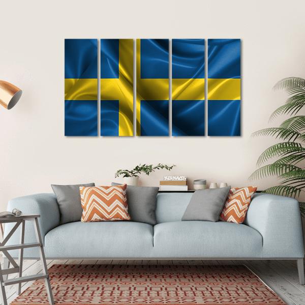 Wavy Flag Of Sweden Canvas Wall Art-5 Horizontal-Gallery Wrap-22" x 12"-Tiaracle