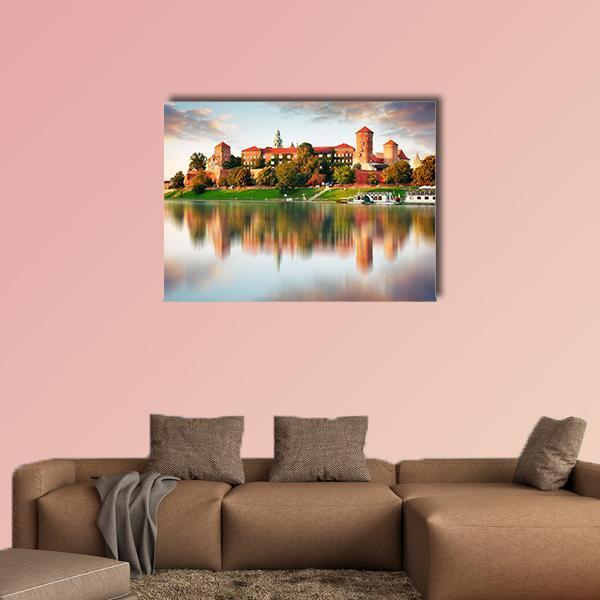 Wawel Hill With Castle In Pink Light Canvas Wall Art-1 Piece-Gallery Wrap-48" x 32"-Tiaracle