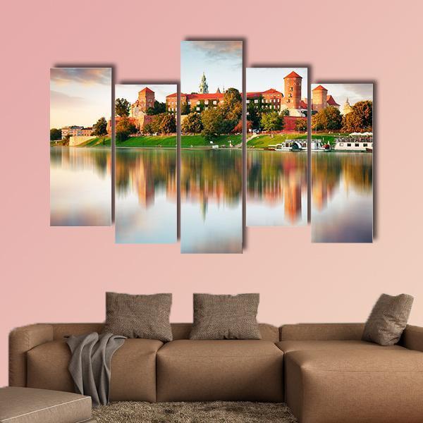 Wawel Hill With Castle In Pink Light Canvas Wall Art-5 Pop-Gallery Wrap-47" x 32"-Tiaracle