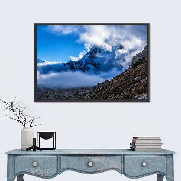 Way To Everest Base Camp Canvas Wall Art-1 Piece-Floating Frame-24" x 16"-Tiaracle