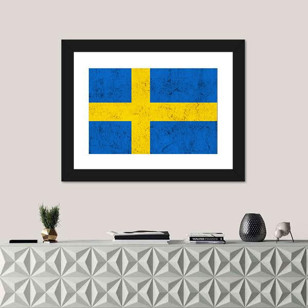 Weathered Swedish Flag Canvas Wall Art-1 Piece-Framed Print-20" x 16"-Tiaracle