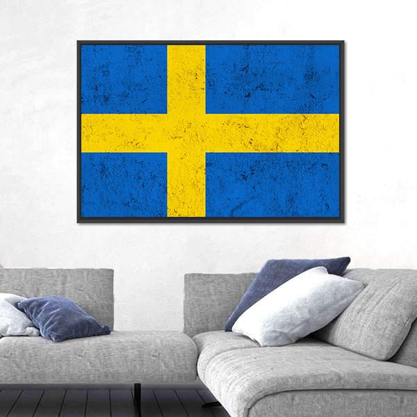 Weathered Swedish Flag Canvas Wall Art-5 Horizontal-Gallery Wrap-22" x 12"-Tiaracle