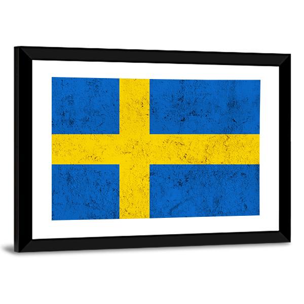Weathered Swedish Flag Canvas Wall Art-3 Horizontal-Gallery Wrap-25" x 16"-Tiaracle