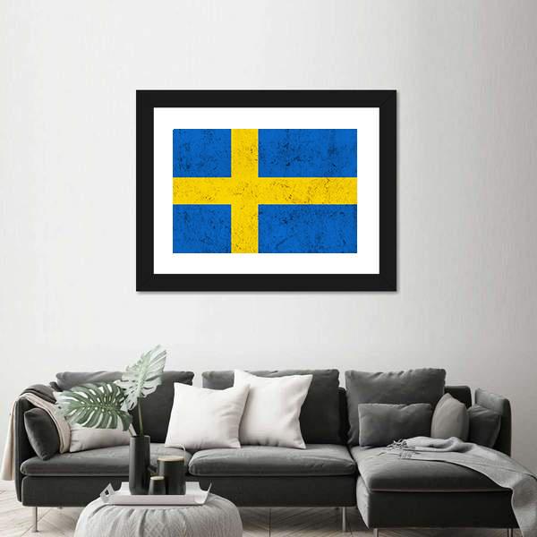 Weathered Swedish Flag Canvas Wall Art-5 Horizontal-Gallery Wrap-22" x 12"-Tiaracle