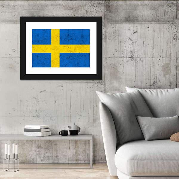 Weathered Swedish Flag Canvas Wall Art-5 Horizontal-Gallery Wrap-22" x 12"-Tiaracle