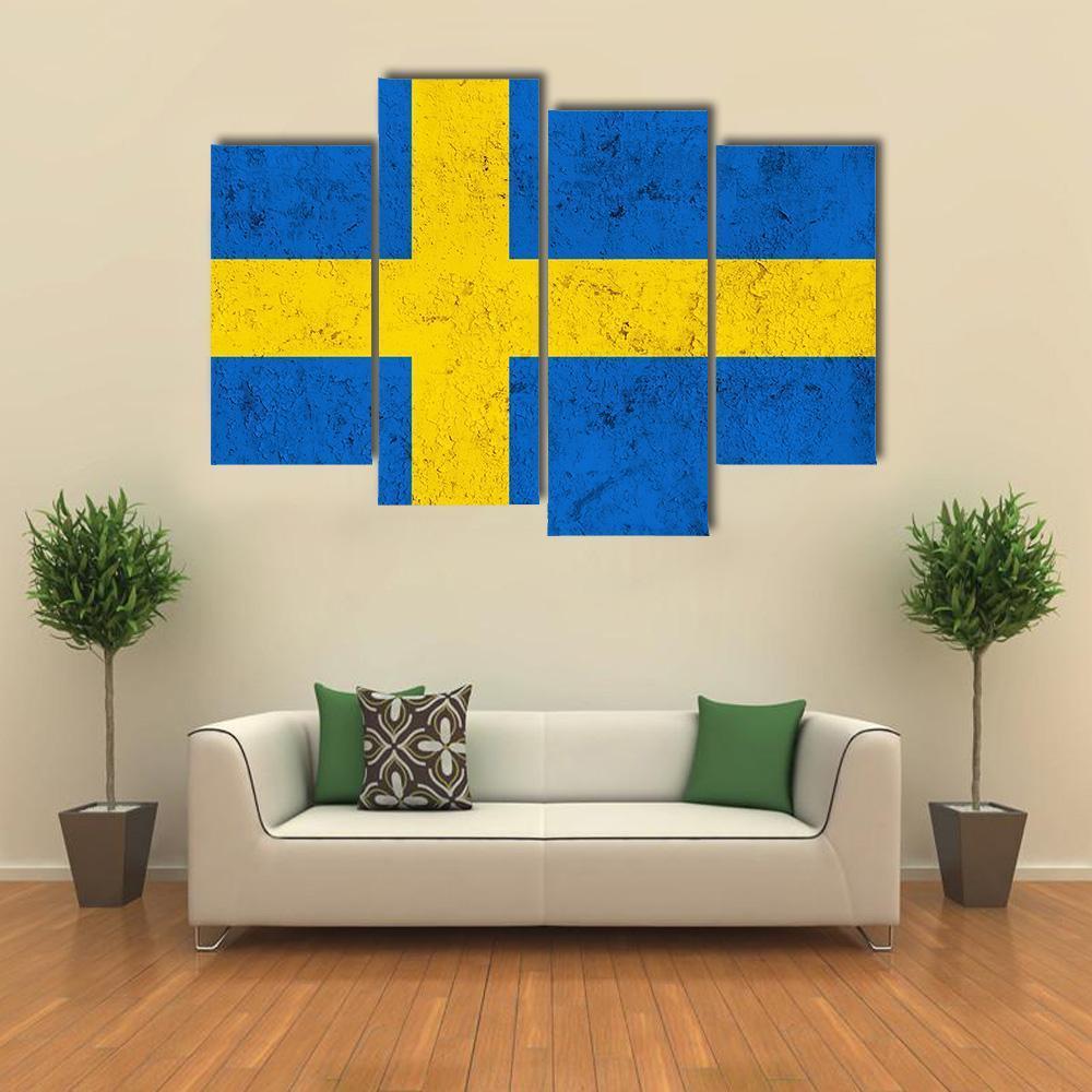 Weathered Swedish Flag Canvas Wall Art-4 Pop-Gallery Wrap-50" x 32"-Tiaracle