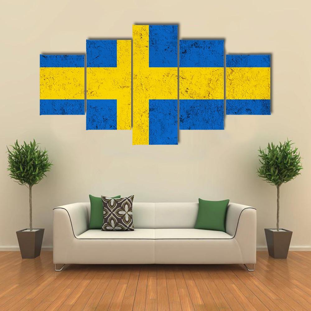 Weathered Swedish Flag Canvas Wall Art-4 Pop-Gallery Wrap-50" x 32"-Tiaracle