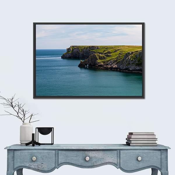 Welsh Coastline Around Stackpole and Barafundle Bay Canvas Wall Art-1 Piece-Floating Frame-24" x 16"-Tiaracle