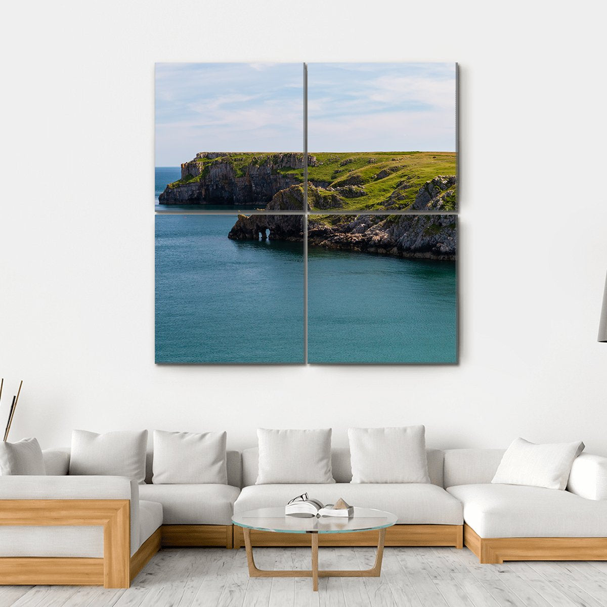 Welsh Coastline Around Stackpole and Barafundle Bay Canvas Wall Art-4 Square-Gallery Wrap-17" x 17"-Tiaracle