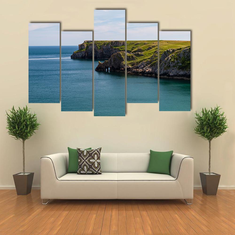Welsh Coastline Around Stackpole and Barafundle Bay Canvas Wall Art-5 Pop-Gallery Wrap-47" x 32"-Tiaracle