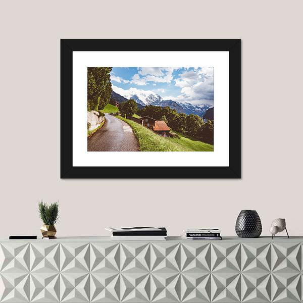 Wengen Resort In Swiss Alp Canvas Wall Art-1 Piece-Framed Print-20" x 16"-Tiaracle