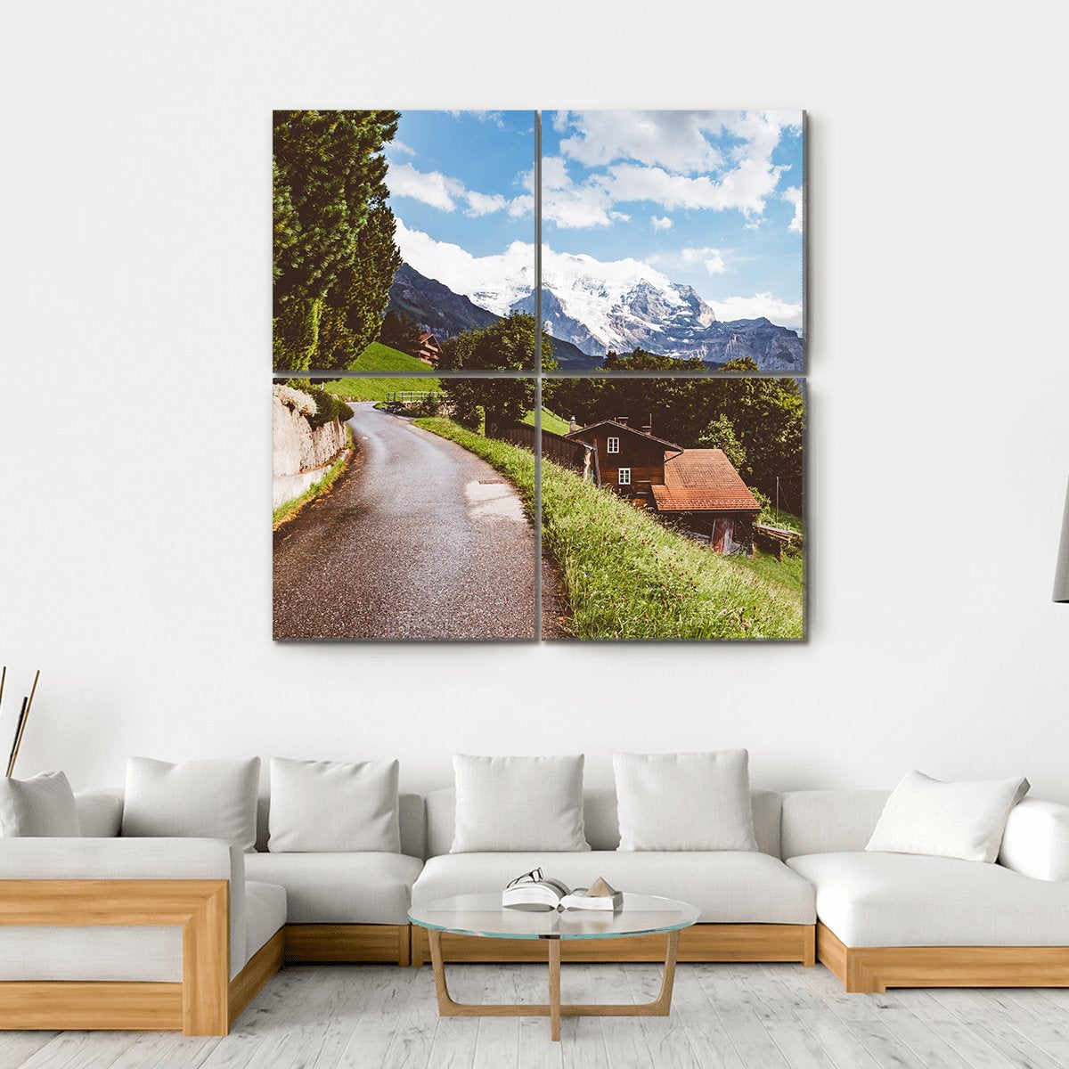 Wengen Resort In Swiss Alp Canvas Wall Art-4 Square-Gallery Wrap-17" x 17"-Tiaracle