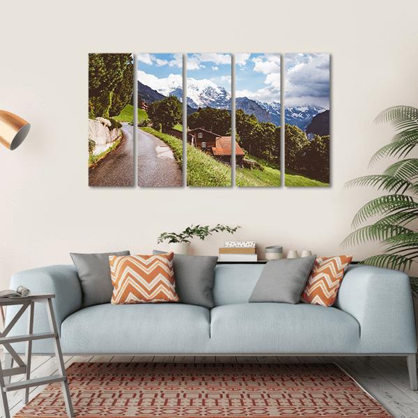 Wengen Resort In Swiss Alp Canvas Wall Art-5 Horizontal-Gallery Wrap-22" x 12"-Tiaracle