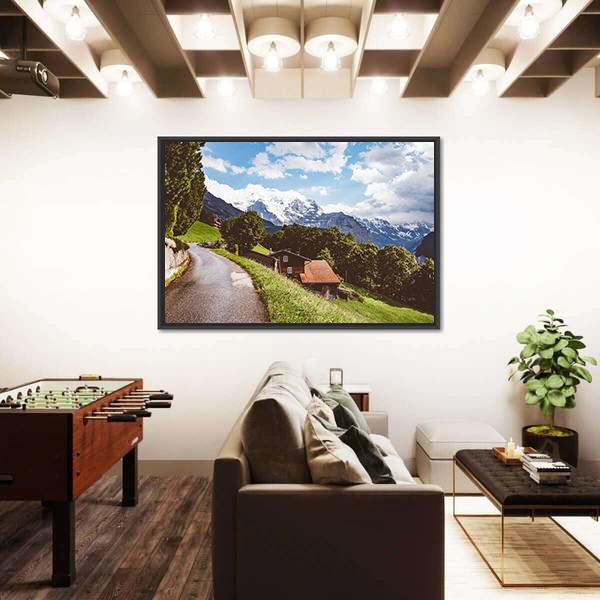 Wengen Resort In Swiss Alp Canvas Wall Art-5 Horizontal-Gallery Wrap-22" x 12"-Tiaracle