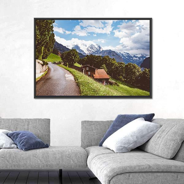 Wengen Resort In Swiss Alp Canvas Wall Art-5 Horizontal-Gallery Wrap-22" x 12"-Tiaracle