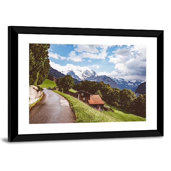 Wengen Resort In Swiss Alp Canvas Wall Art-5 Horizontal-Gallery Wrap-22" x 12"-Tiaracle