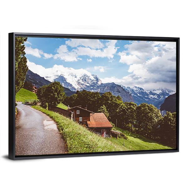 Wengen Resort In Swiss Alp Canvas Wall Art-5 Horizontal-Gallery Wrap-22" x 12"-Tiaracle