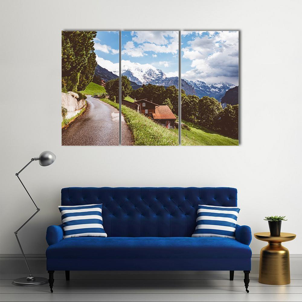 Wengen Resort In Swiss Alp Canvas Wall Art-3 Horizontal-Gallery Wrap-37" x 24"-Tiaracle