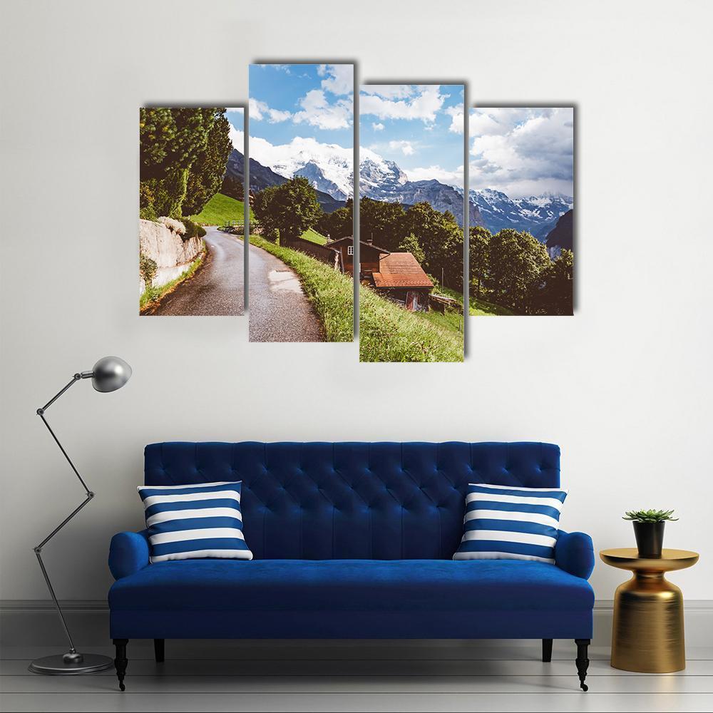Wengen Resort In Swiss Alp Canvas Wall Art-4 Pop-Gallery Wrap-50" x 32"-Tiaracle