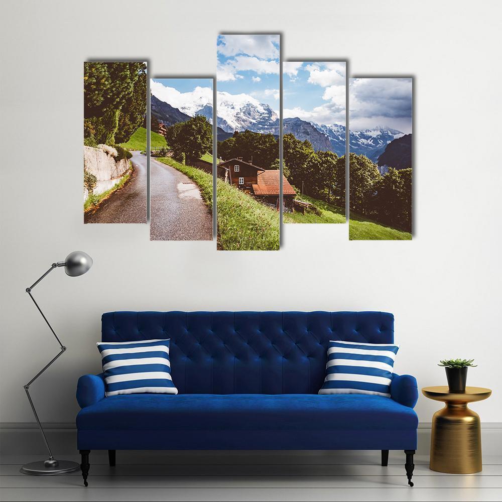 Wengen Resort In Swiss Alp Canvas Wall Art-5 Pop-Gallery Wrap-47" x 32"-Tiaracle