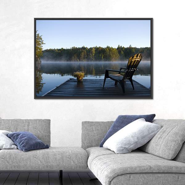 Weslemkoon Lake View From The Dock Canvas Wall Art-1 Piece-Floating Frame-24" x 16"-Tiaracle