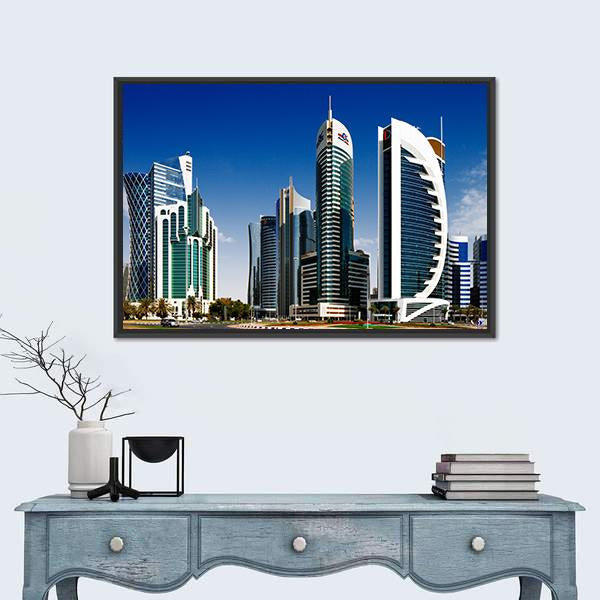 West Bay Developed Urban Center Of Doha Canvas Wall Art-1 Piece-Floating Frame-24" x 16"-Tiaracle