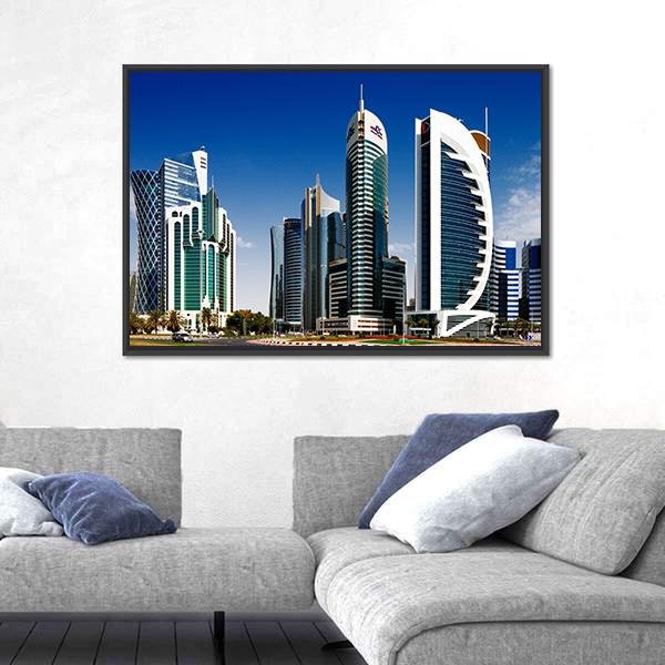 West Bay Developed Urban Center Of Doha Canvas Wall Art-3 Horizontal-Gallery Wrap-25" x 16"-Tiaracle