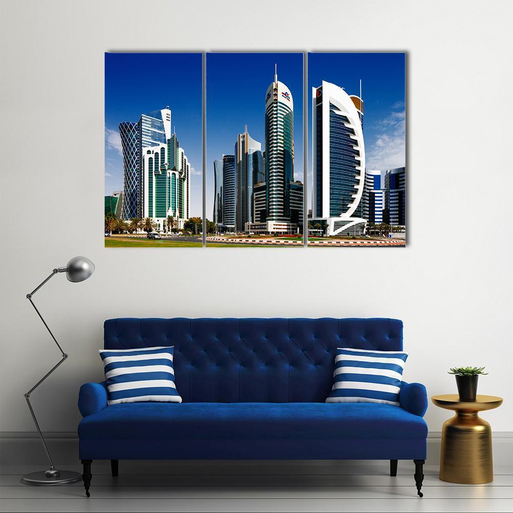 West Bay Developed Urban Center Of Doha Canvas Wall Art-3 Horizontal-Gallery Wrap-37" x 24"-Tiaracle