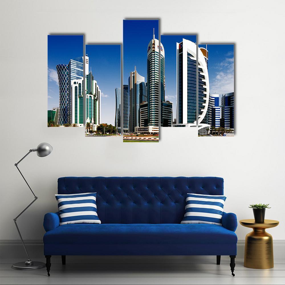 West Bay Developed Urban Center Of Doha Canvas Wall Art-5 Pop-Gallery Wrap-47" x 32"-Tiaracle