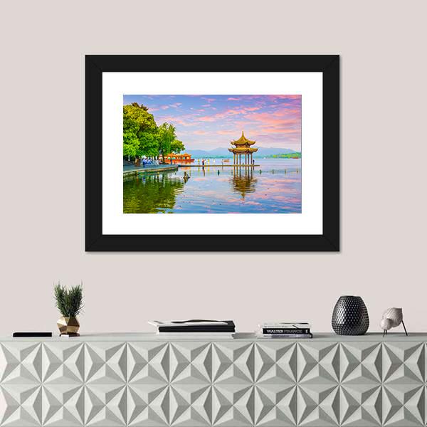 West Lake Hangzhou Scenery Canvas Wall Art-1 Piece-Framed Print-20" x 16"-Tiaracle