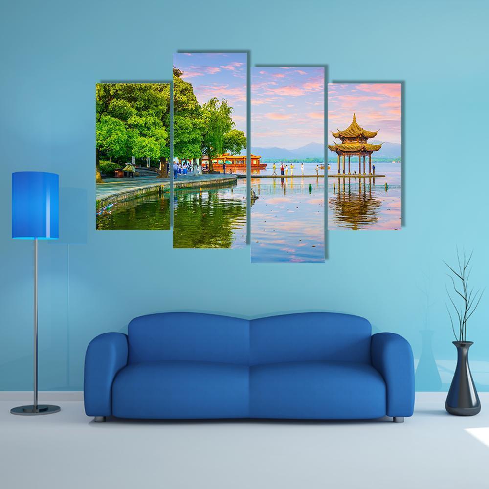 West Lake Hangzhou Scenery Canvas Wall Art-4 Pop-Gallery Wrap-50" x 32"-Tiaracle