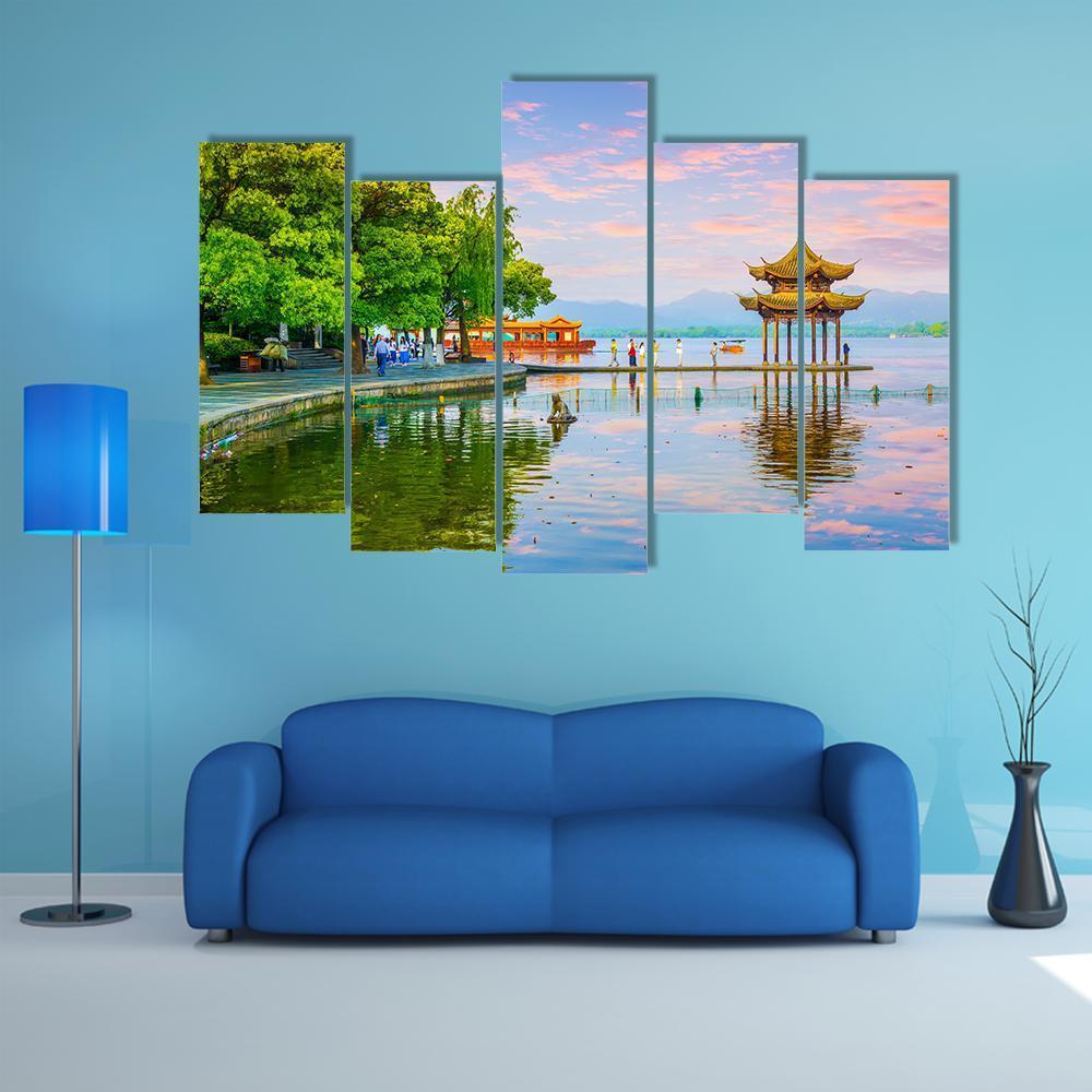 West Lake Hangzhou Scenery Canvas Wall Art-5 Pop-Gallery Wrap-47" x 32"-Tiaracle