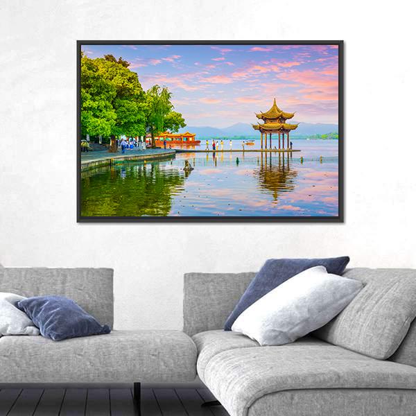 West Lake Hangzhou Scenery Panoramic Canvas Wall Art-1 Piece-36" x 12"-Tiaracle