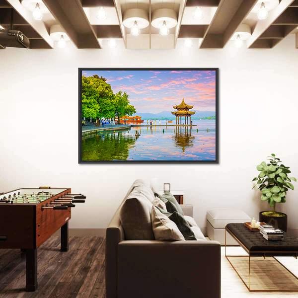 West Lake Hangzhou Scenery Panoramic Canvas Wall Art-1 Piece-36" x 12"-Tiaracle