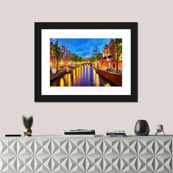 Westerkerk With Water Canal View In Amsterdam Canvas Wall Art-1 Piece-Framed Print-20" x 16"-Tiaracle
