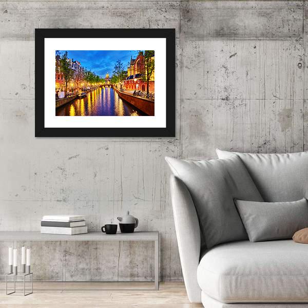 Westerkerk With Water Canal View In Amsterdam Canvas Wall Art-3 Horizontal-Gallery Wrap-25" x 16"-Tiaracle