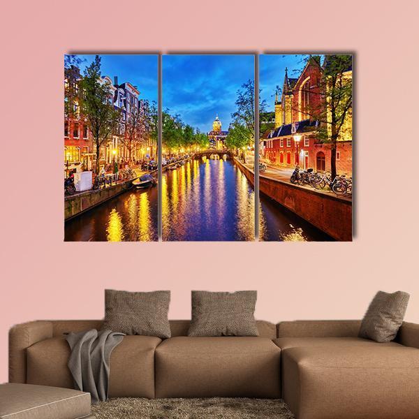 Westerkerk With Water Canal View In Amsterdam Canvas Wall Art-3 Horizontal-Gallery Wrap-37" x 24"-Tiaracle