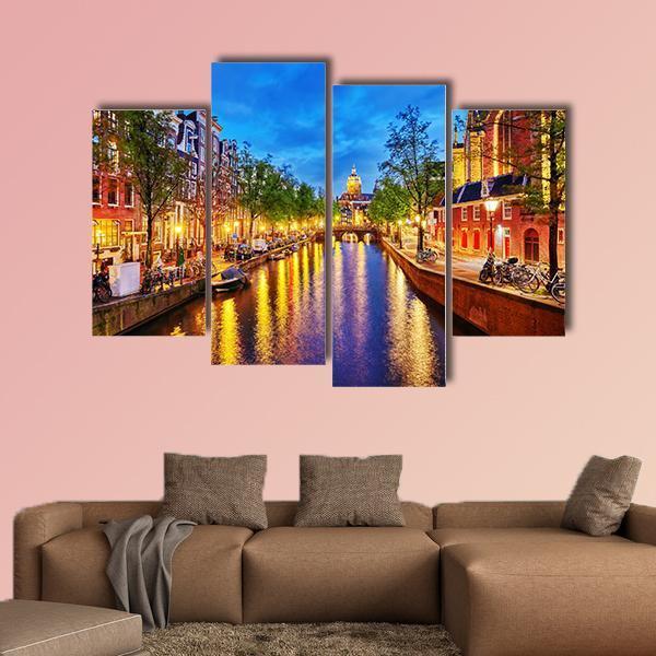 Westerkerk With Water Canal View In Amsterdam Canvas Wall Art-4 Pop-Gallery Wrap-50" x 32"-Tiaracle