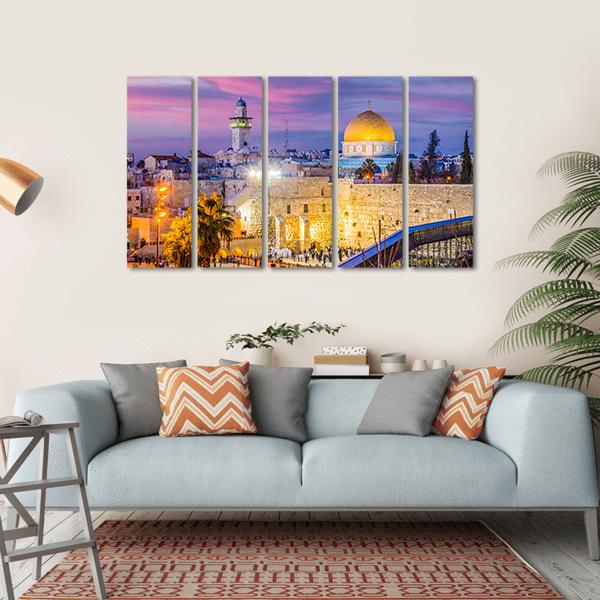 Western Wall And Temple Mount In Jerusalem Canvas Wall Art-5 Horizontal-Gallery Wrap-22" x 12"-Tiaracle