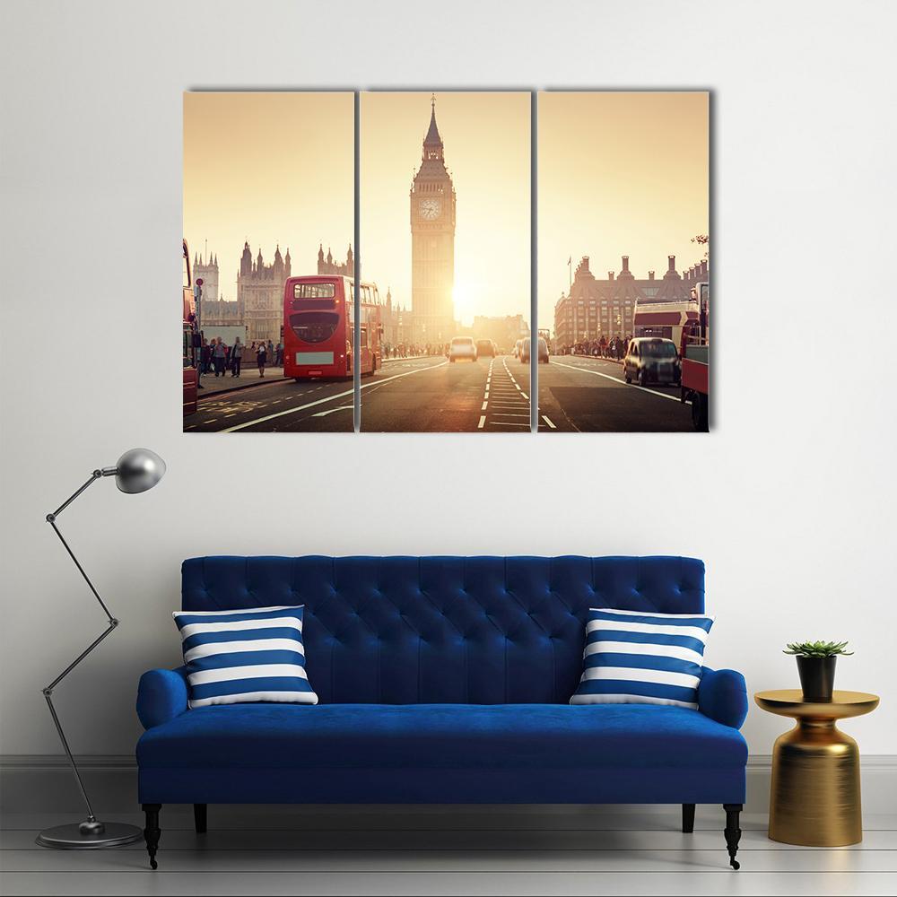 Westminster Bridge At Sunset Canvas Wall Art-3 Horizontal-Gallery Wrap-37" x 24"-Tiaracle