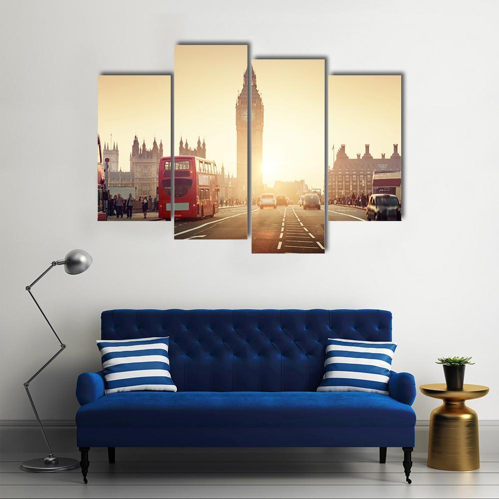 Westminster Bridge At Sunset Canvas Wall Art-4 Pop-Gallery Wrap-50" x 32"-Tiaracle