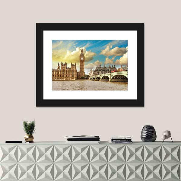 Westminster Bridge Canvas Wall Art-1 Piece-Framed Print-20" x 16"-Tiaracle